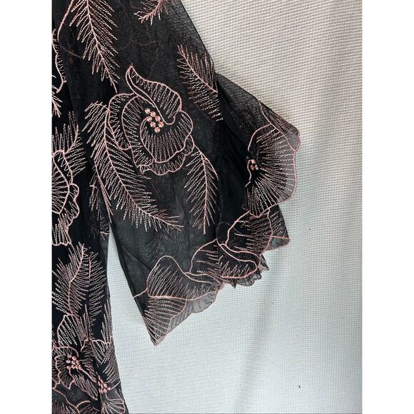 Alfani XL Black Mesh Floral Embroidered Bell Sleeve Blouse Sheer Overlay Top - Picture 6 of 9
